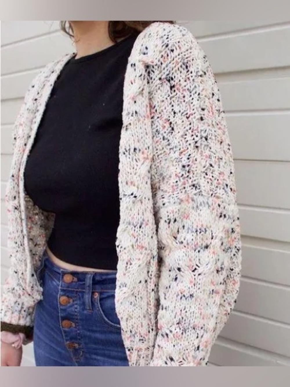 Anthropologie Moon & Madison Cream Confetti Speckled Knit Cardigan